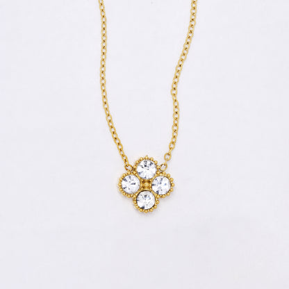 SSYN7118 - Steel 42cm + 5cm CZ flower necklace