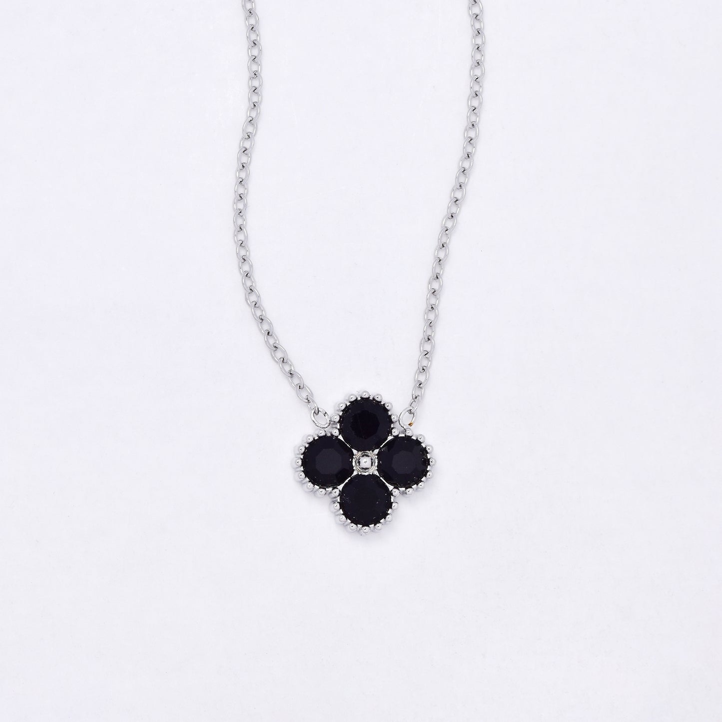 SSYN7118 - Steel 42cm + 5cm CZ flower necklace