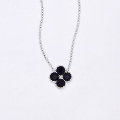 SSYN7118 - Steel 42cm + 5cm CZ flower necklace