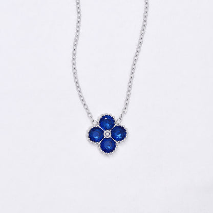 SSYN7118 - Steel 42cm + 5cm CZ flower necklace