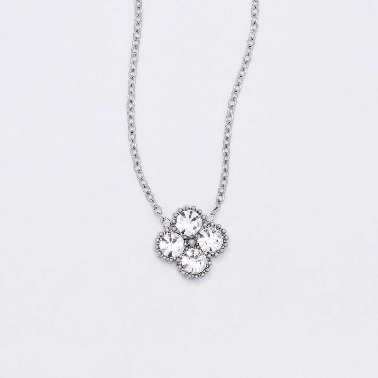 SSYN7118 - Steel 42cm + 5cm CZ flower necklace