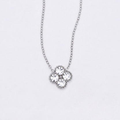 SSYN7118 - Steel 42cm + 5cm CZ flower necklace