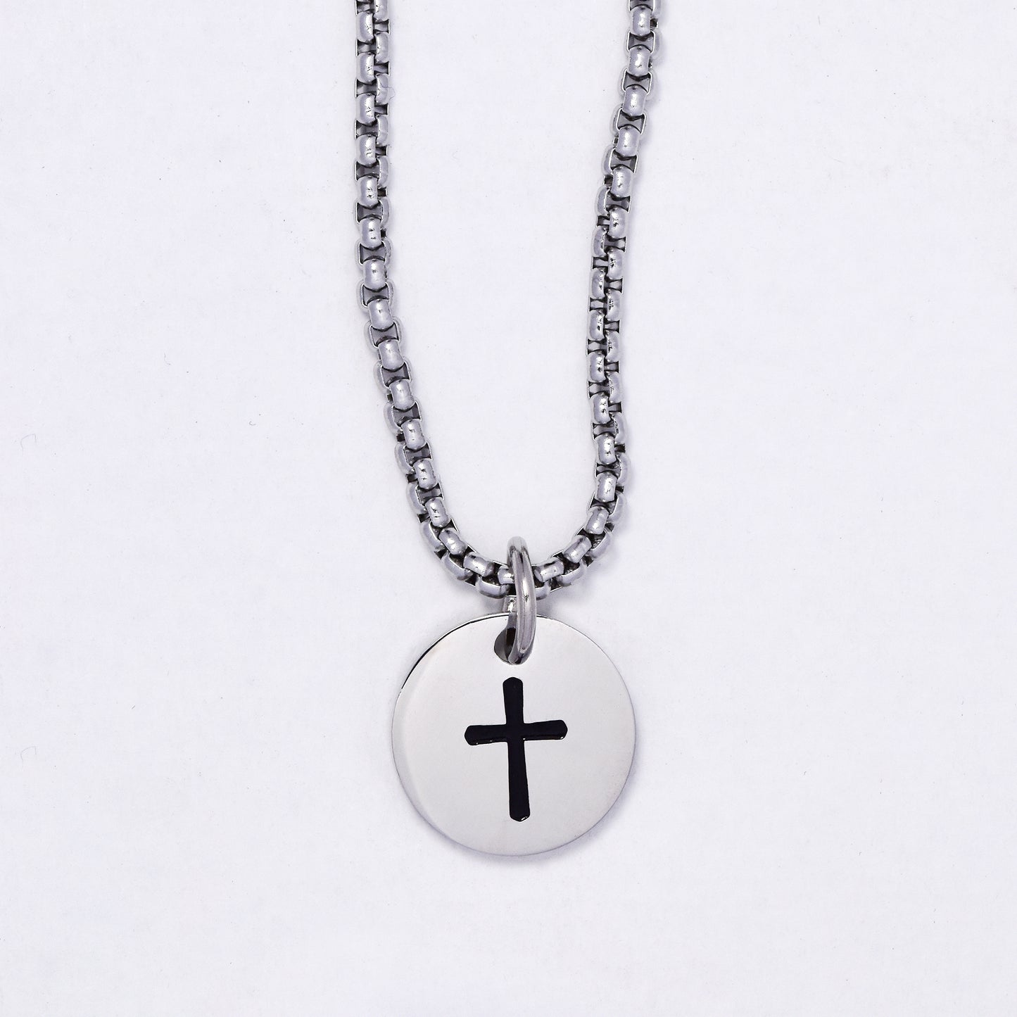 SSYN7120 - Steel 60cm x 2.5mm cross disk necklace
