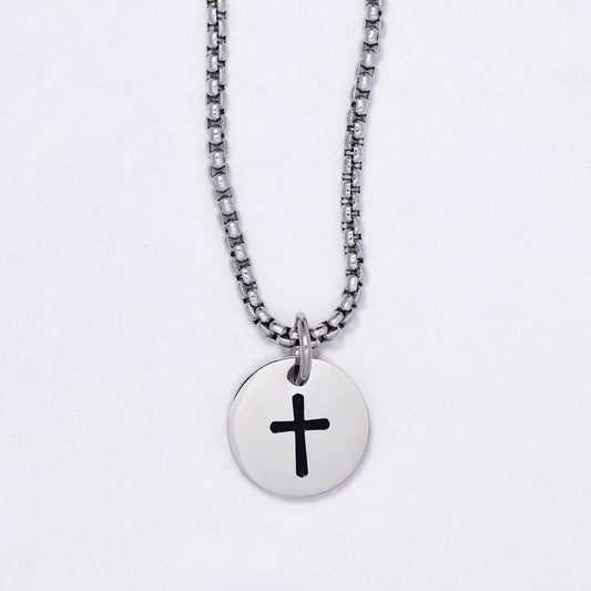 SSYN7120 - Steel 60cm x 2.5mm cross disk necklace