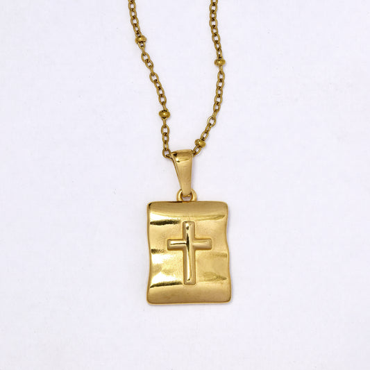 SSYN7121 - Steel 40cm + 5cm cross tablet necklace