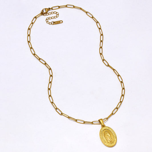 SSYN7123 - Steel 40cm + 5cm x 3.5mm Our Lady of Guadalupe paperclip necklace