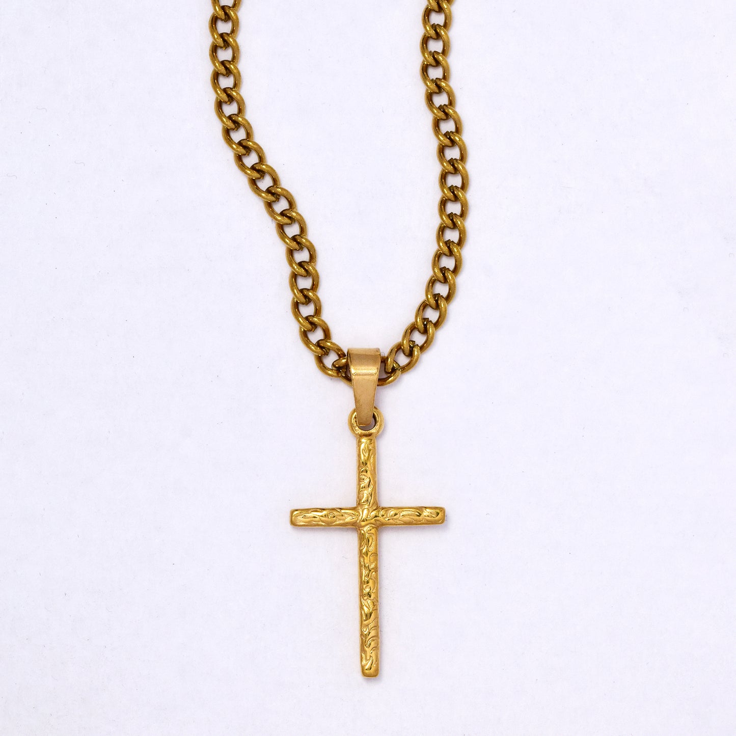 SSYN7124 - Steel 40cm + 5cm x 3mm decorative cross curb chain necklace