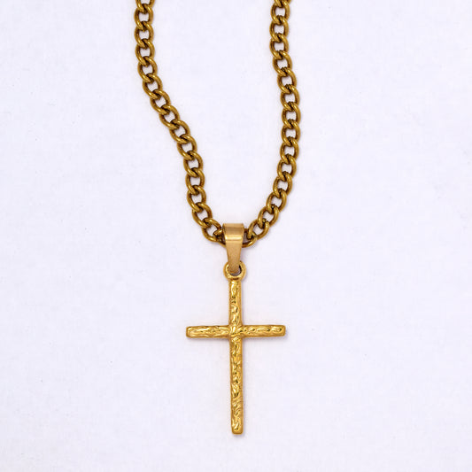 SSYN7124 - Steel 40cm + 5cm x 3mm decorative cross curb chain necklace