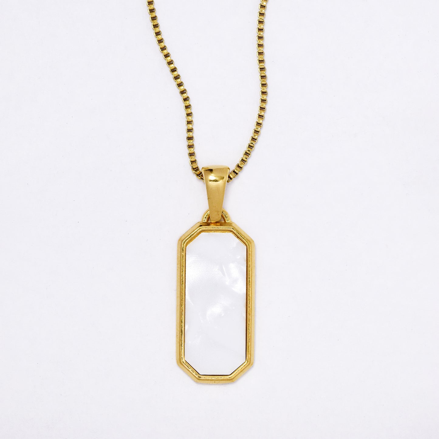 SSYN7126 - Steel 40cm + 5cm x 1mm rectangular shell disk box chain necklace