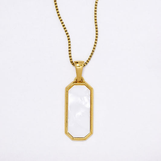 SSYN7126 - Steel 40cm + 5cm x 1mm rectangular shell disk box chain necklace