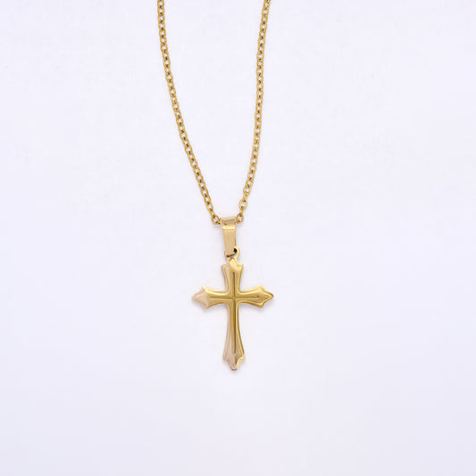 SSYN7132 - Steel 45cm + 5cm double layer cross necklace