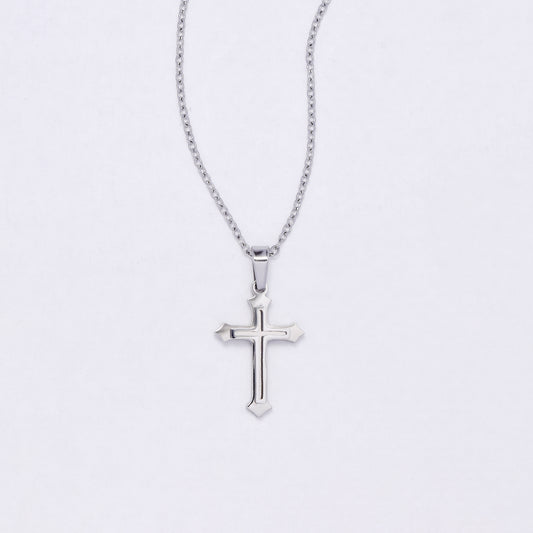 SSYN7133 - Steel 45cm + 5cm small cross necklace