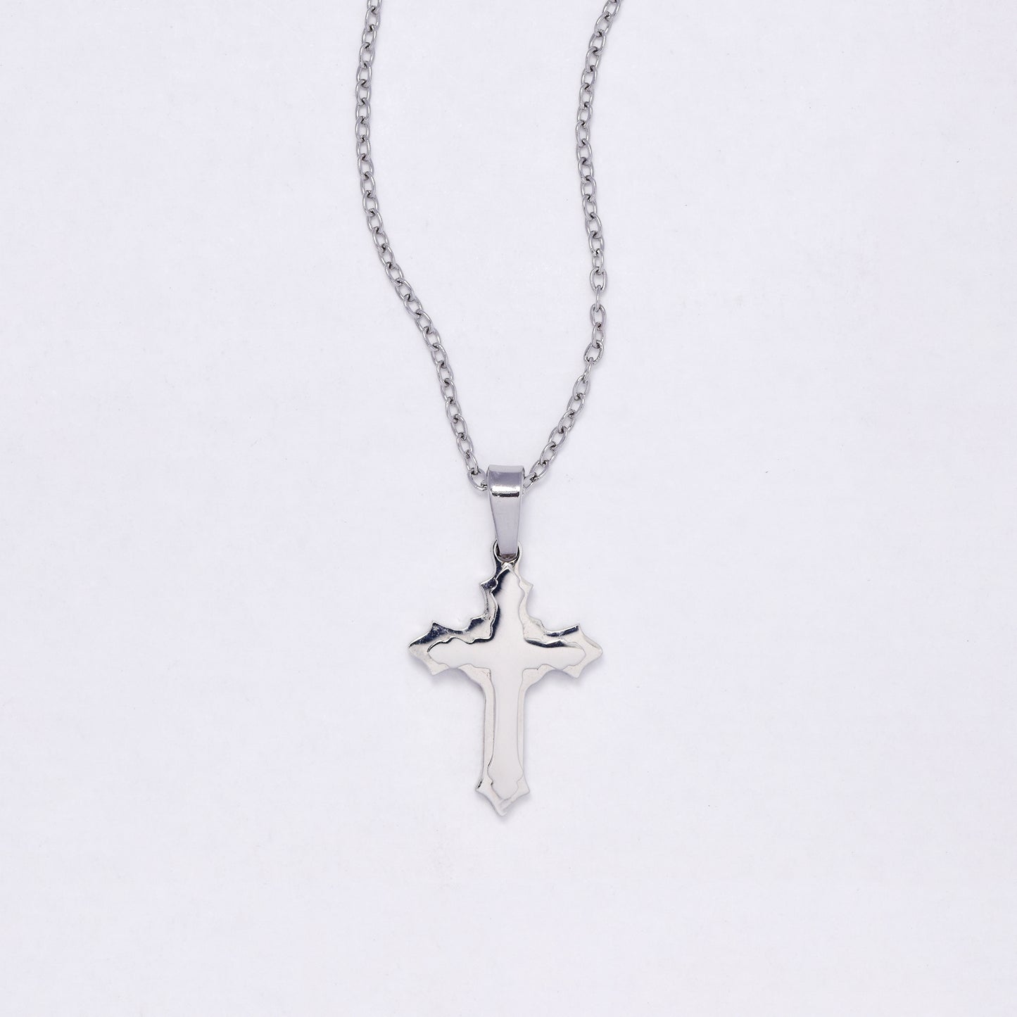 SSYN7136 - Steel 45cm + 5cm pointy cross necklace