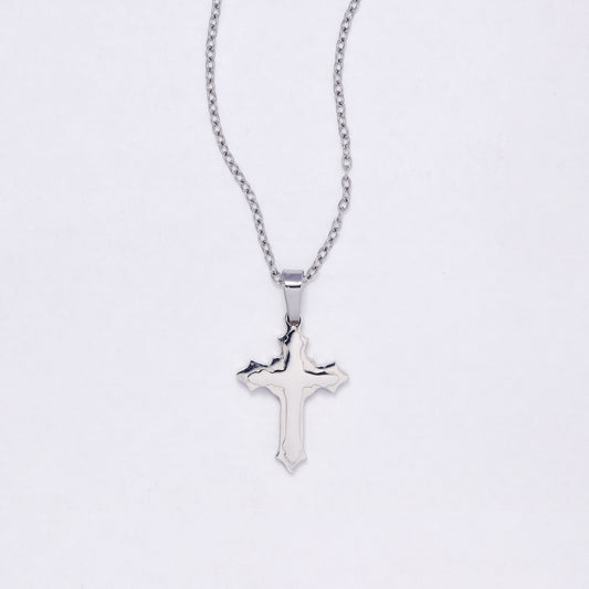 SSYN7136 - Steel 45cm + 5cm pointy cross necklace