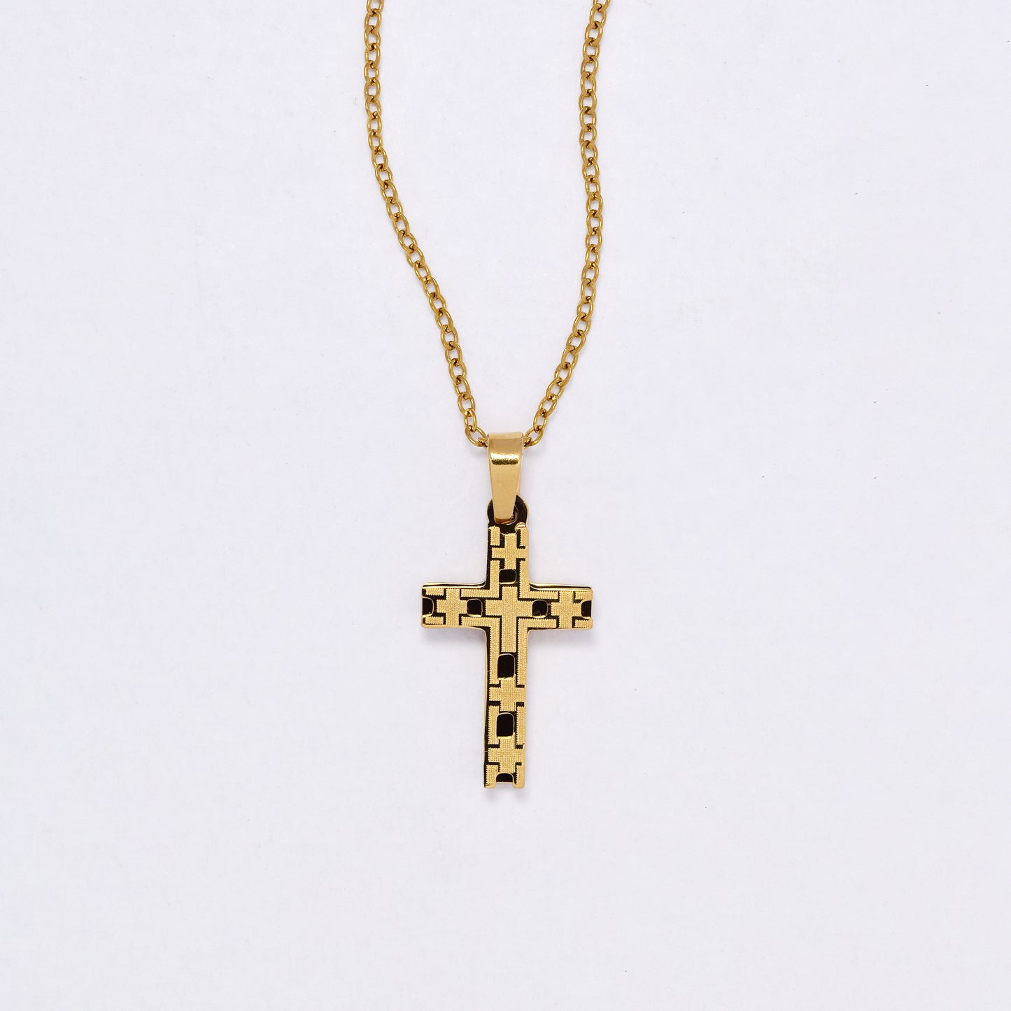 SSYN7137 - Steel 45cm + 5cm pattern cross necklace