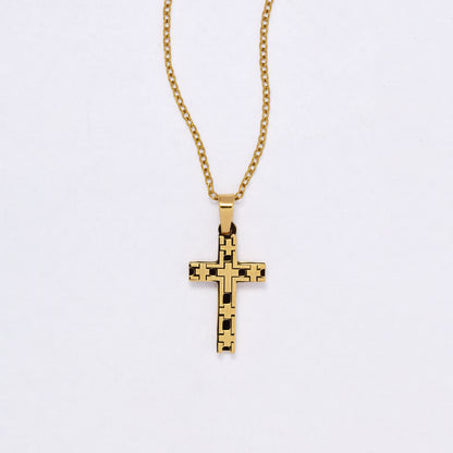 SSYN7137 - Steel 45cm + 5cm pattern cross necklace