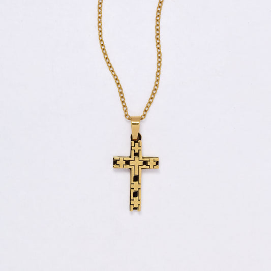 SSYN7137 - Steel 45cm + 5cm pattern cross necklace