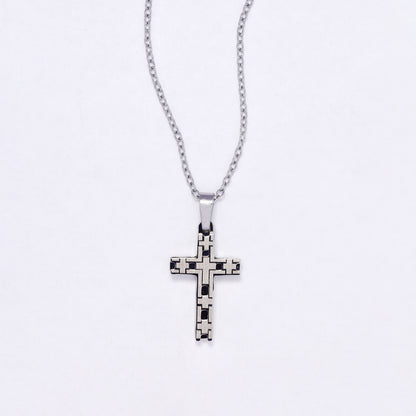SSYN7137 - Steel 45cm + 5cm pattern cross necklace