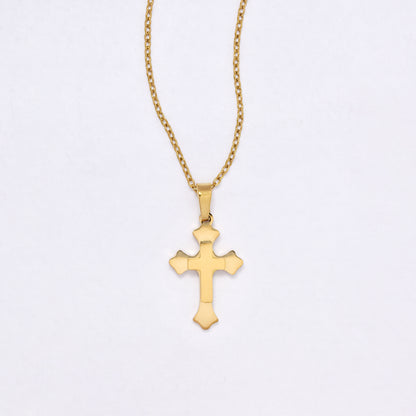 SSYN7138 - Steel 45cm + 5cm layered cross necklace