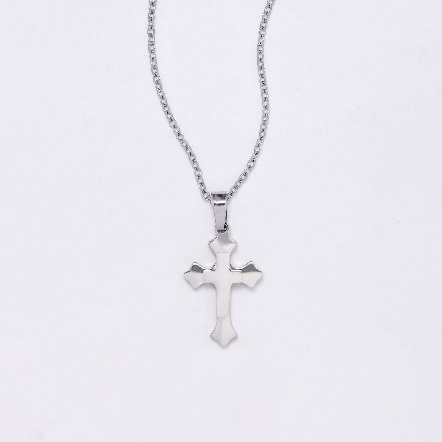 SSYN7138 - Steel 45cm + 5cm layered cross necklace