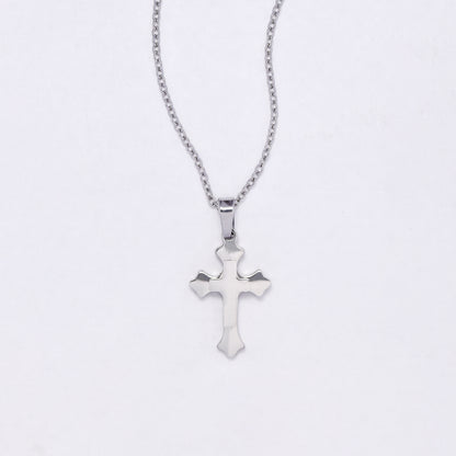 SSYN7138 - Steel 45cm + 5cm layered cross necklace