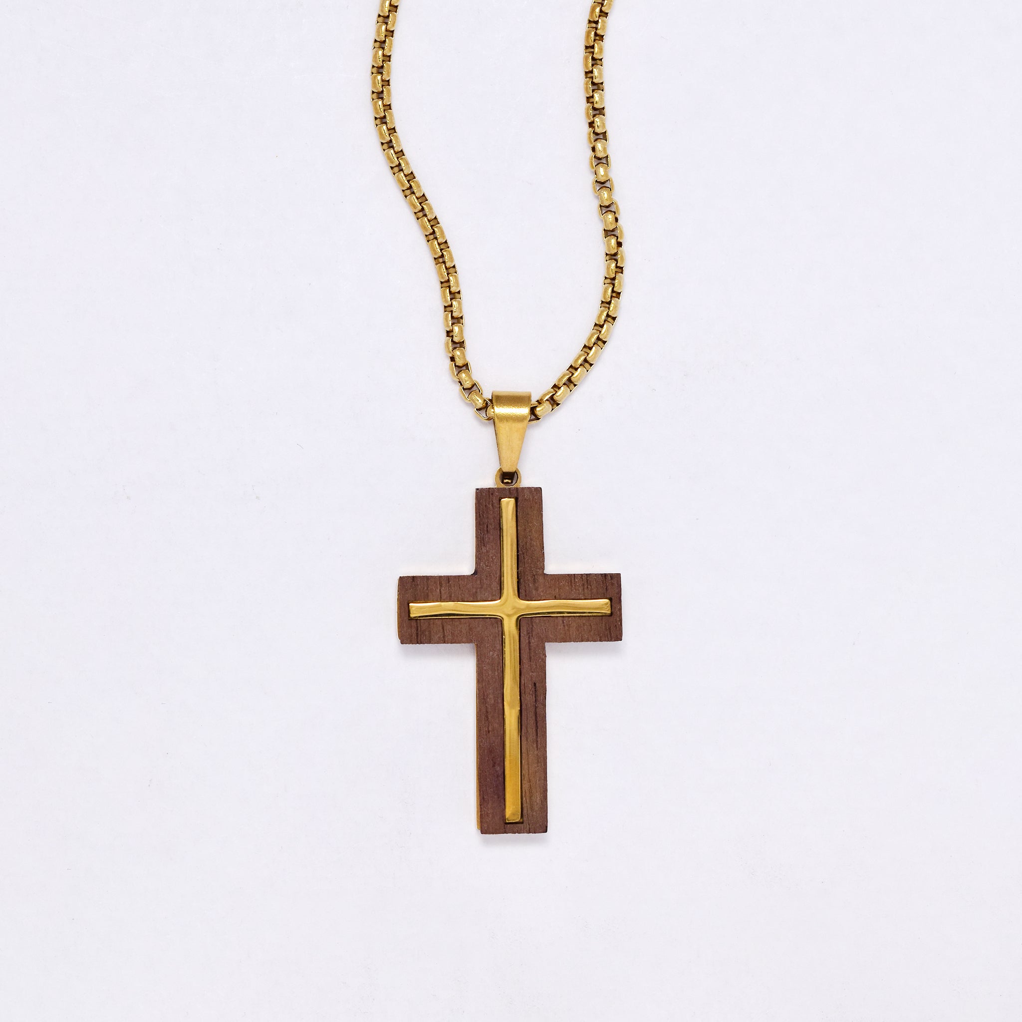 SSYN7144 - Steel 55cm + 5cm x 2mm wooden cross inlay necklace – Anna-B ...