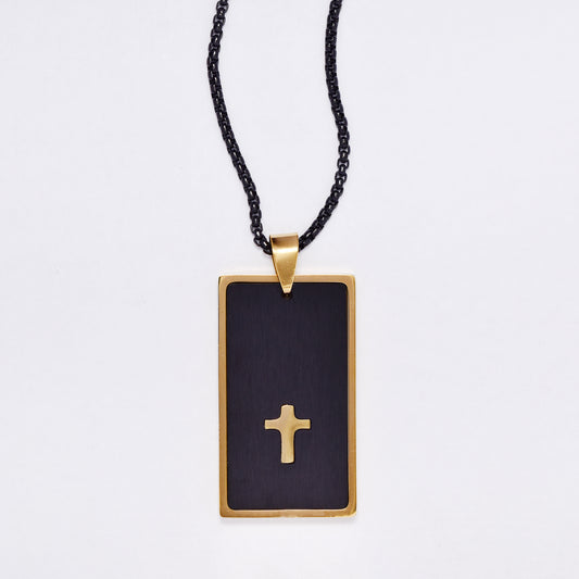 SSYN7147 - Steel 55cm x 2mm rectangular cross tag necklace