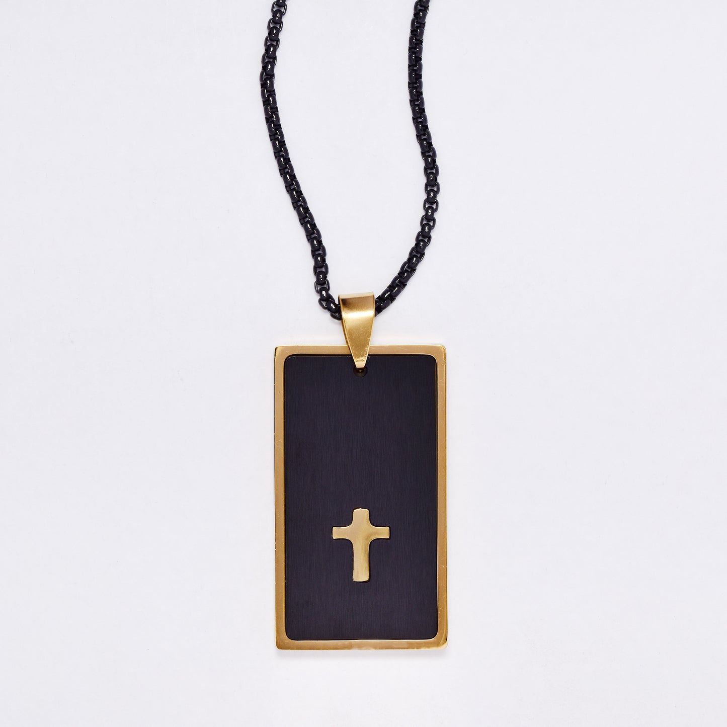SSYN7147 - Steel 55cm x 2mm rectangular cross tag necklace