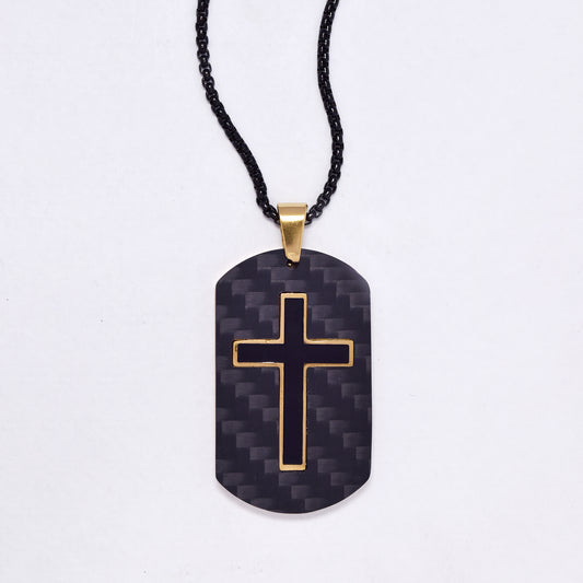 SSYN7150 - Steel 55cm x 2mm carbon effect cross necklace