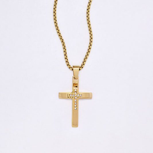 SSYN7154 - Steel 55cm x 2mm CZ cross necklace