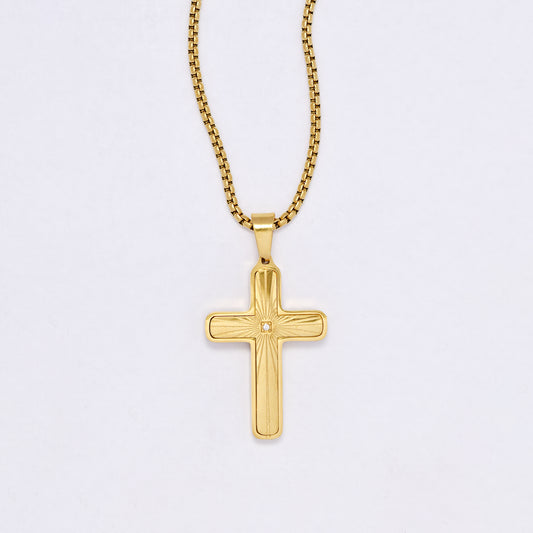 SSYN7155 - Steel 55cm x 2mm CZ sunray cross necklace