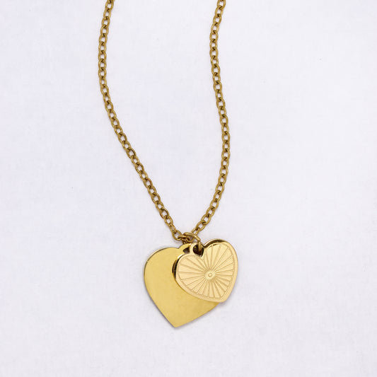 SSYN7167 - Steel 40.5cm + 5cm double heart necklace