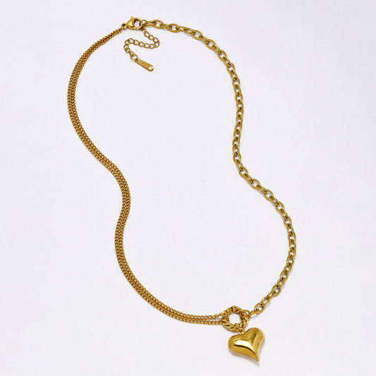 SSYN7169 - Steel 41cm + 4cm multi link heart & circle accent necklace