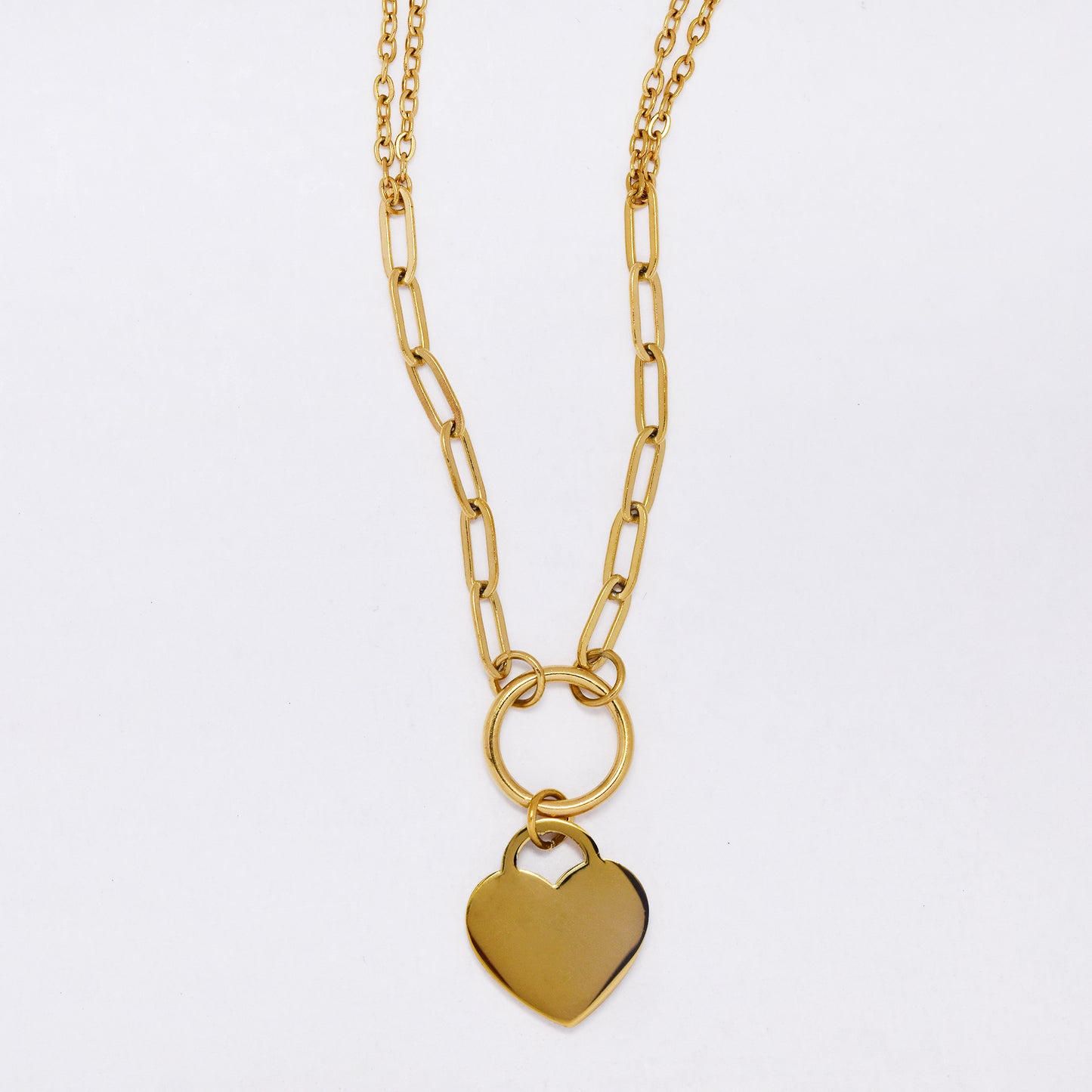 SSYN7170 - Steel 41cm + 4cm two strand paperclip heart necklace