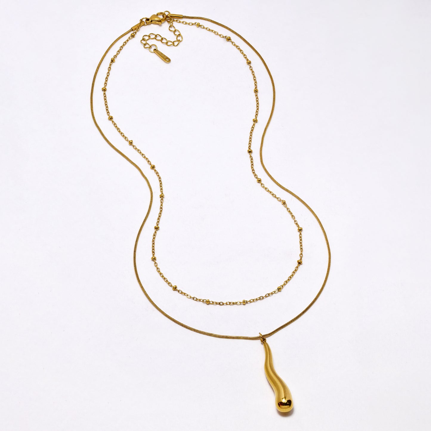 SSYN7184 - Steel 39cm + 4cm sculpted drop layered necklace