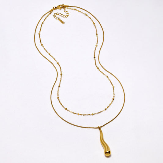 SSYN7184 - Steel 39cm + 4cm sculpted drop layered necklace