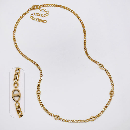 SSYN7287 - Steel 42cm + 5cm mariner & curb station necklace