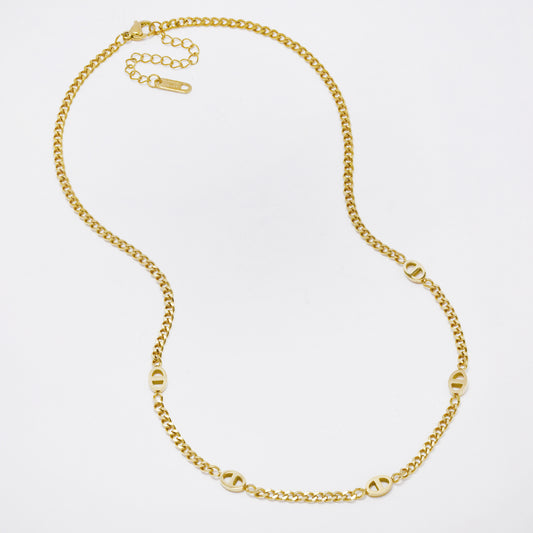 SSYN7287 - Steel 42cm + 5cm mariner & curb station necklace