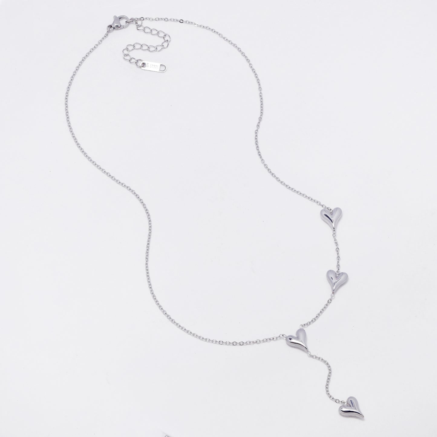 SSYN7290 - Steel 41cm + 5cm station heart drop necklace