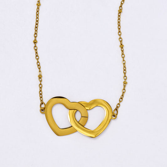 SSYN7294 - Steel 46cm + 5cm connected heart necklace