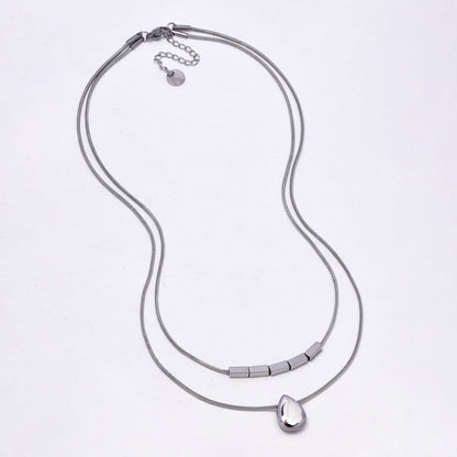 SSYN7304 - Steel 40cm + 5cm layered teardop necklace