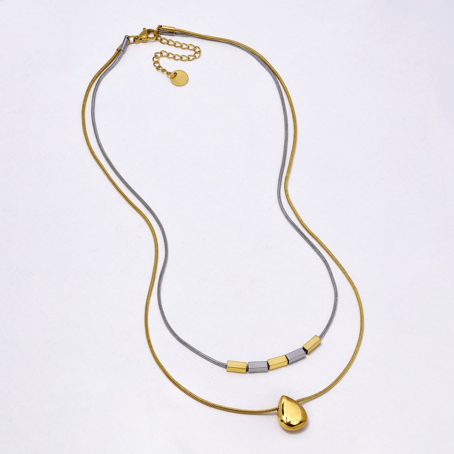 SSYN7304 - Steel 40cm + 5cm layered teardop necklace