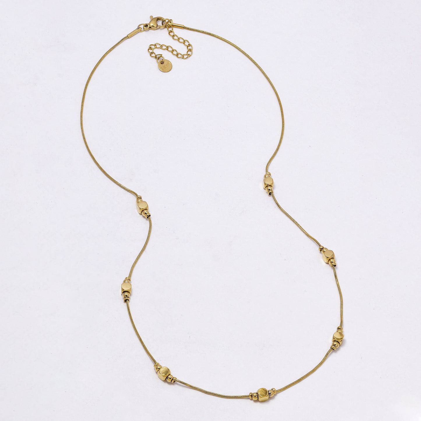 SSYN7306 - Steel 46cm + 5cm box bead necklace