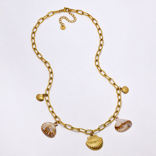 SSYN7309 - Steel 43cm + 5cm x 5mm shell paperclip necklace