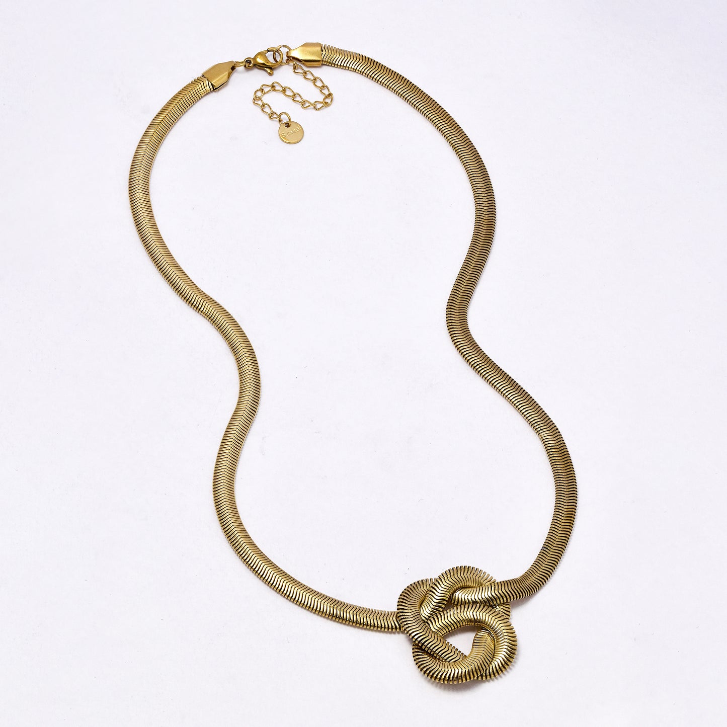 SSYN7310 - Steel 42cm + 5cm x 5cm double knot snake necklace