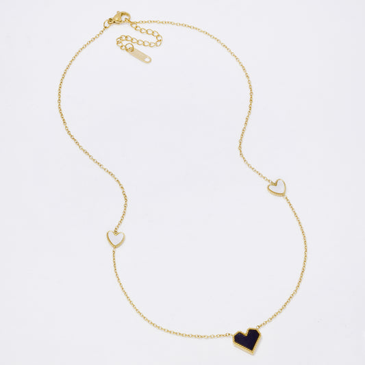SSYN7326 - Steel 41cm + 4.5cm enamel heart necklace