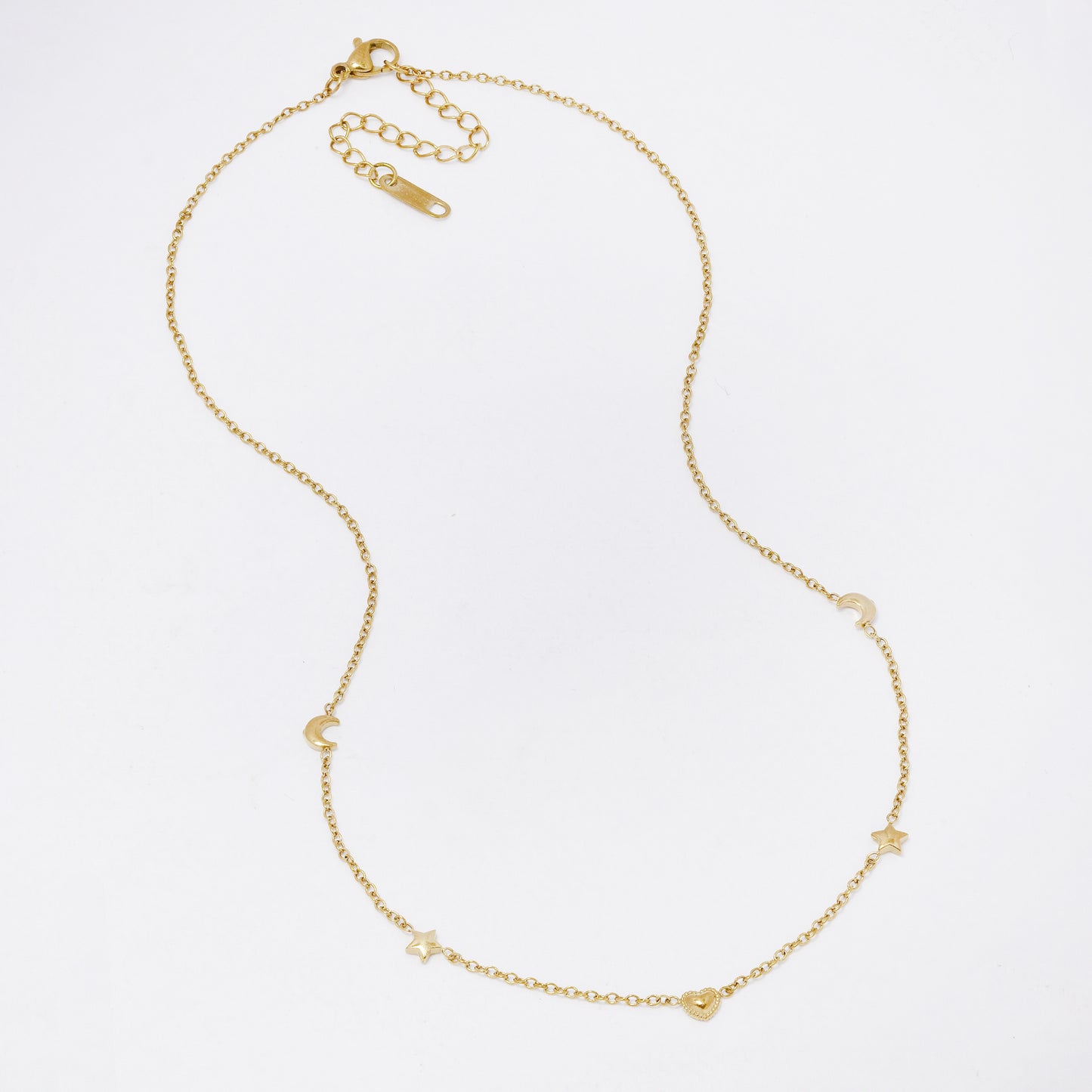 SSYN7328 - Steel 41cm + 5cm moon & star necklace