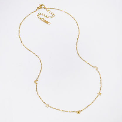 SSYN7328 - Steel 41cm + 5cm moon & star necklace