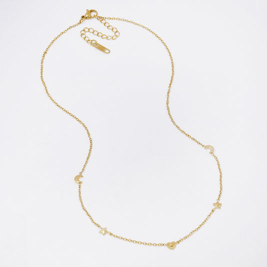 SSYN7328 - Steel 41cm + 5cm moon & star necklace
