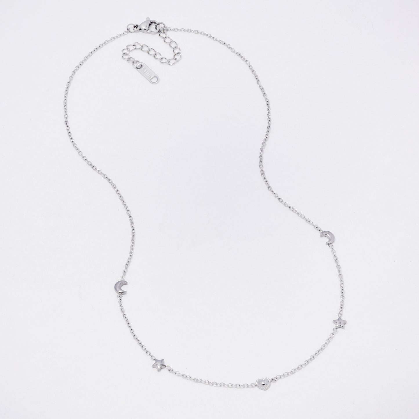 SSYN7328 - Steel 41cm + 5cm moon & star necklace
